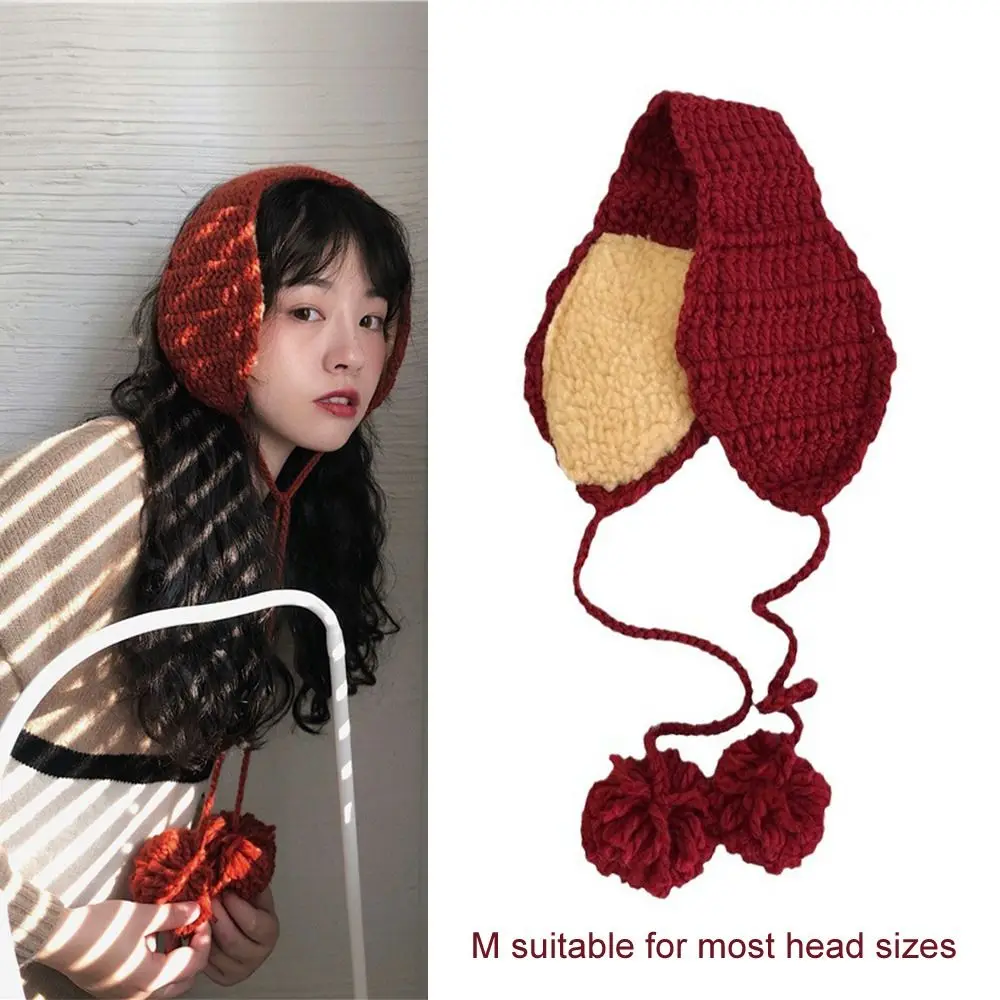 Handmade Y2k Plush Earmuffs Thicken Solid Color JK Knitted Earflap Riding Soft Warm Winter Ear Cover Girl warm earmuffs