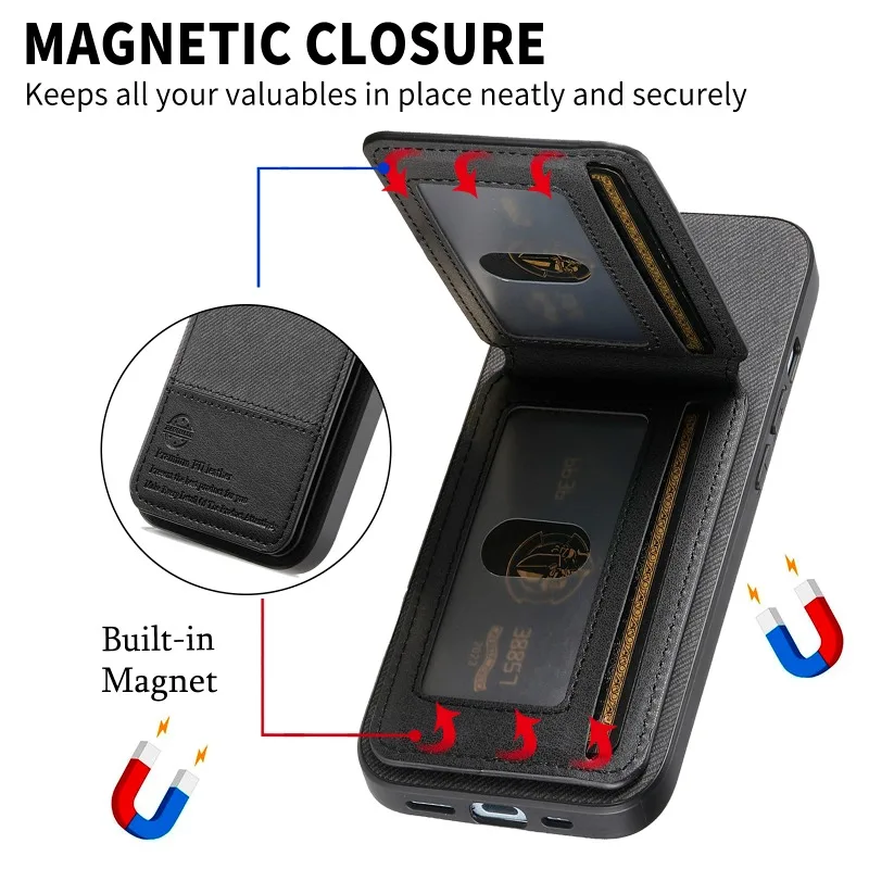 Premium PU Leather Flip Wallet Case with Card Slot and Stand – Magnetic Shockproof Bracket Cover