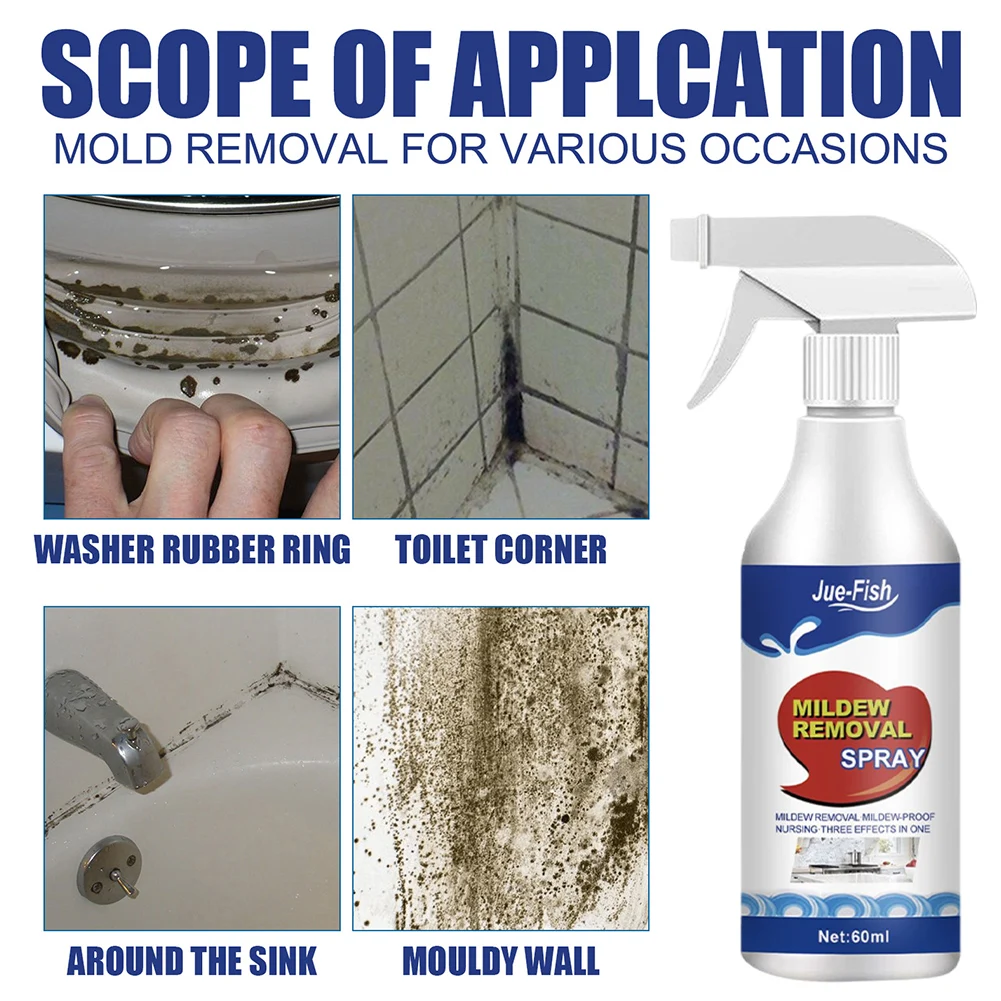60ML Mildew Removal Spray Powerful Bathroom Mould Cleaner Remover Spray Multipurpose Cleaning Foam for Wall Tiles Bathtubs
