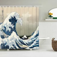 Japanese-style Waves 3D Printing Shower Curtain With Hooks   Home Decoration Bathroom Curtains Waterproof polyester Fabric 1