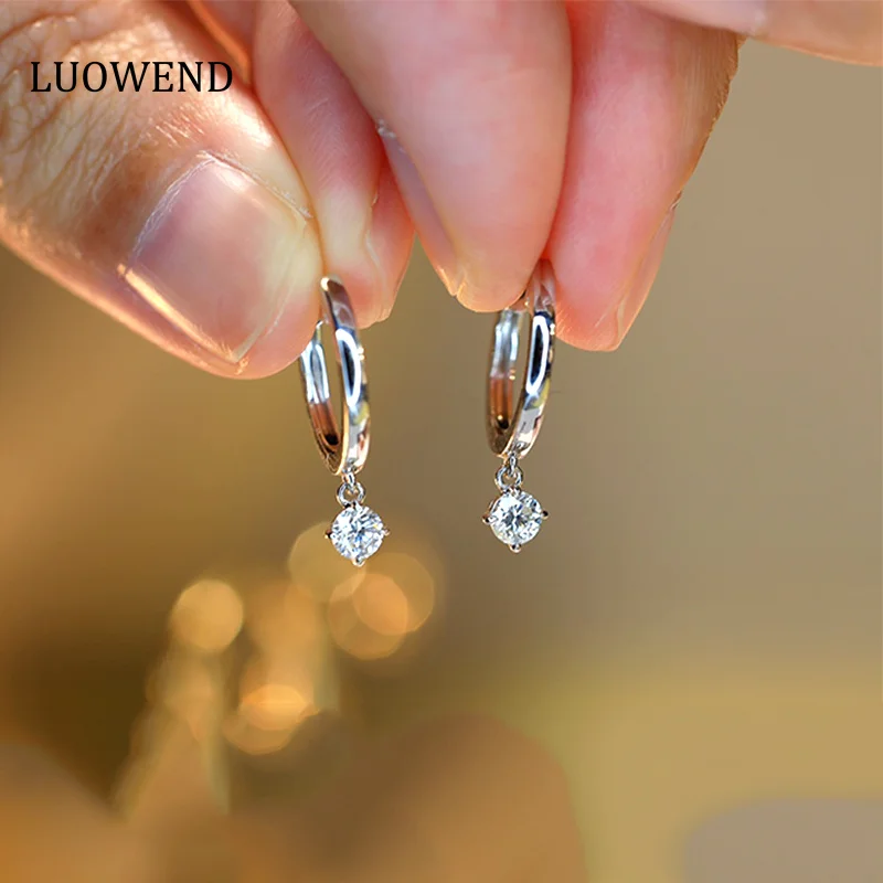 LUOWEND 100% Real 18K White Gold Stud Earrings Natural Diamond Earring Engagement Party Jewelry Customize Nimble Shape Design