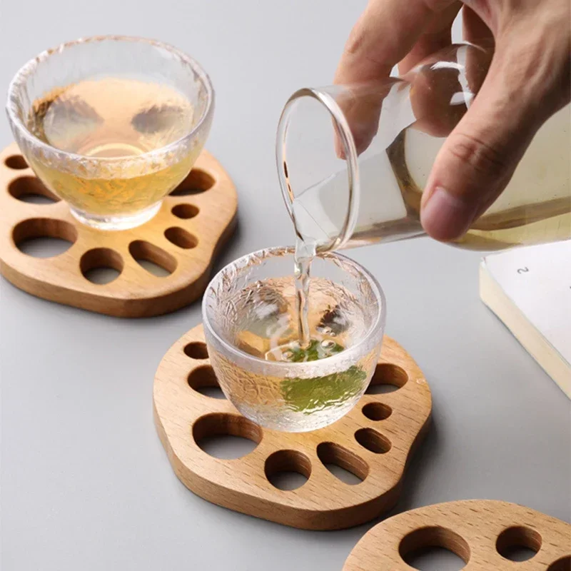 1pc-Wood Coasters Cute Decorative Lotus Root Cup Pad Eco-friendly Beech Coaster Reusable Hollow Mats for Tableware Bowl Plate