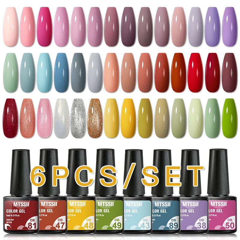 Mtssii 6Pcs New Gel Nail Polish Set Kit Primavera Estate 6 Colori Neon Uv Led Nail Art Gel Base Semi Permanente Top Coat Vernice