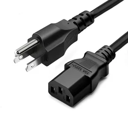 Durable Black 3 - Prong AC Power Cord - 10 Amps, 240 Volts, 1.2m Length (1.2M)