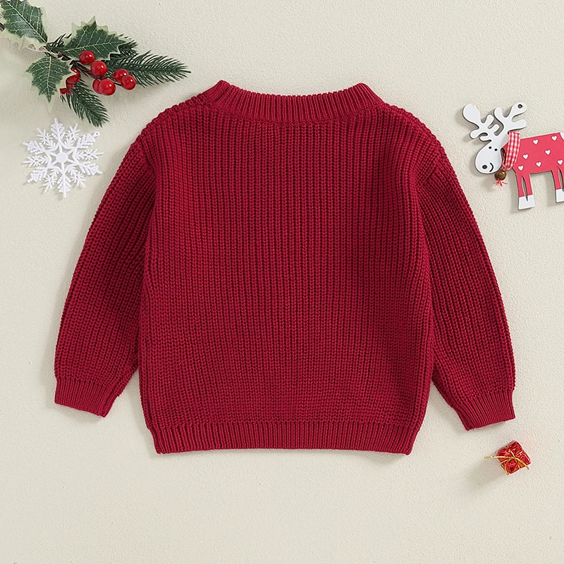   소녀 소년 크리스마스 스웨터 긴 소매 라운드 넥 캔디 편지 자수 니트 풀오버  점퍼 탑