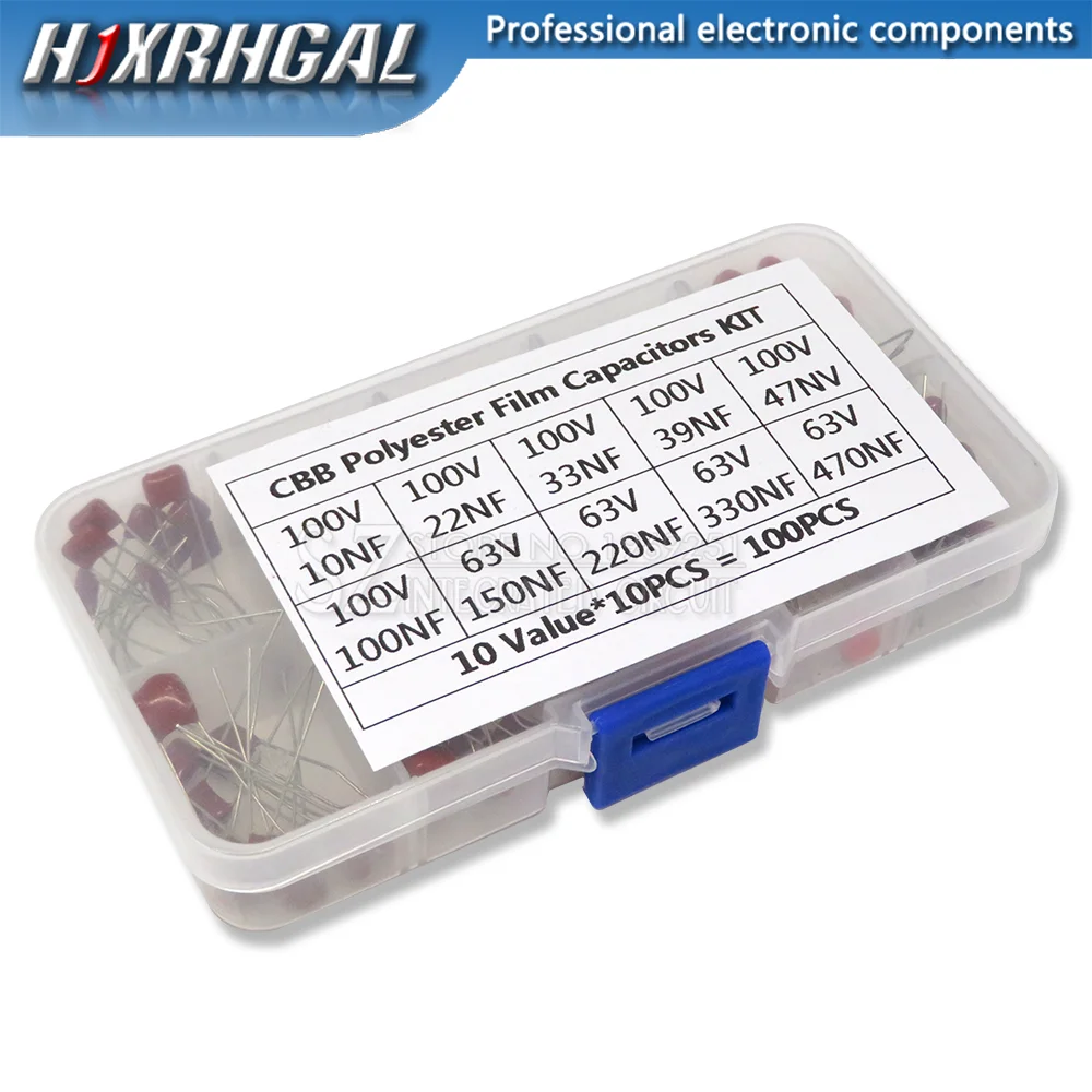 

100PCS 10nF~470nF Metallized Polyester Film Capacitors Assortment Kit High precision and stability samples CBB capacitor set