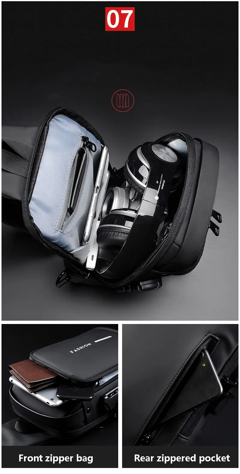 S803df012bdc0436c84b35e9bf5927a35A Men Multifunction Anti Theft USB Shoulder Bag Man Crossbody Cross Body Travel Sling Chest Bags Pack Messenger Pack Mallzona
