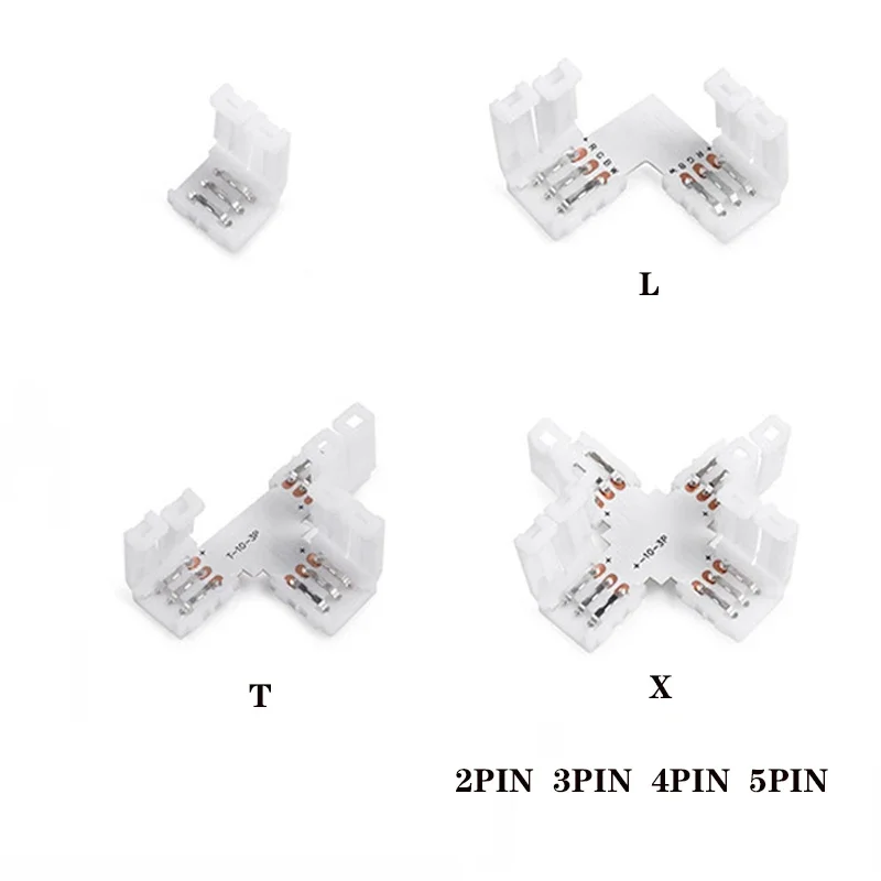 5pcs 10mm LED Strip L / T / X Shape Connector 2PIN 3PIN 4PIN 5PIN Free Soldering Connector for 5050 RGB RGBW Ws2812 LED Strip