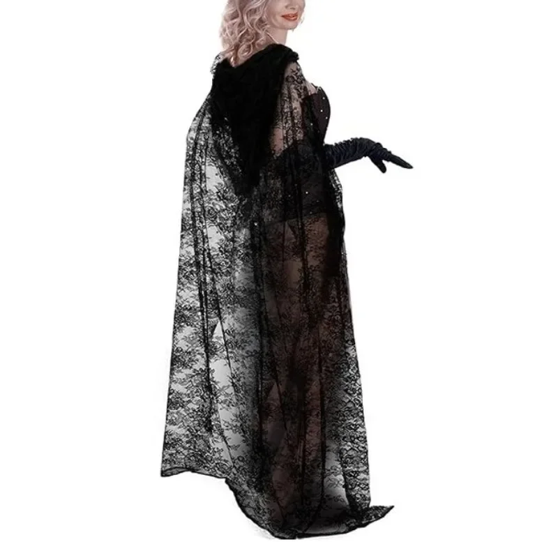Vintage Lace Cape Bridal Shawl Sexy Long Coat Halloween Party Hooded Lady Stage Medieval Retro Casual Jacket New Cos Performance