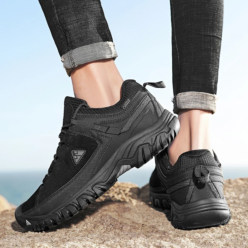 HIKEUP New Men Hiking Shoes High Quality Durable Leather Climbing Shoes Outdoor Walking Sneakers Rubber Sole Factory Outlet