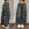 Y2K American Punk Multi Pocket Tooling Jeans Female Hip Hop Oversized Mopping Street Wide Leg Pants Couple Fashion Casual Jeans 6