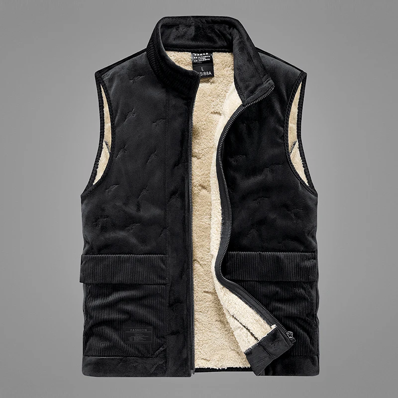 New Autumn Winter Standing Collar Lamb Fleece Vest For Middle And Elderly Men'S Double Sided Plush Thickened Warm Waistcoat