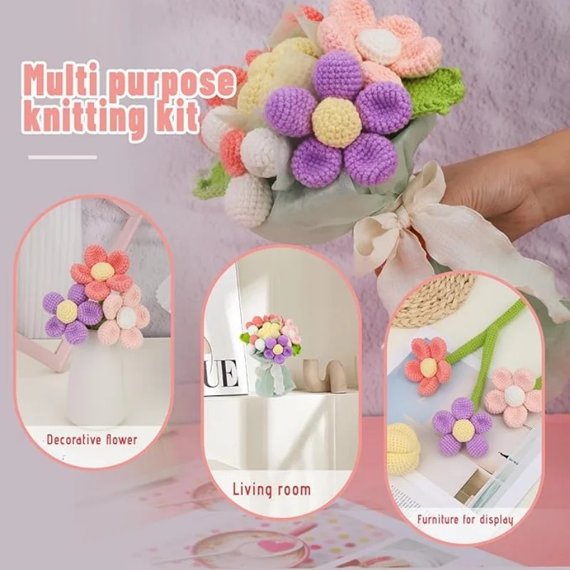 Flower Bouquet Crochet Kit MIUSIE Beginners Rose Flower Bouquet Crochet Starter Kit Step-by-Step Video DIY Weaving crochet kit