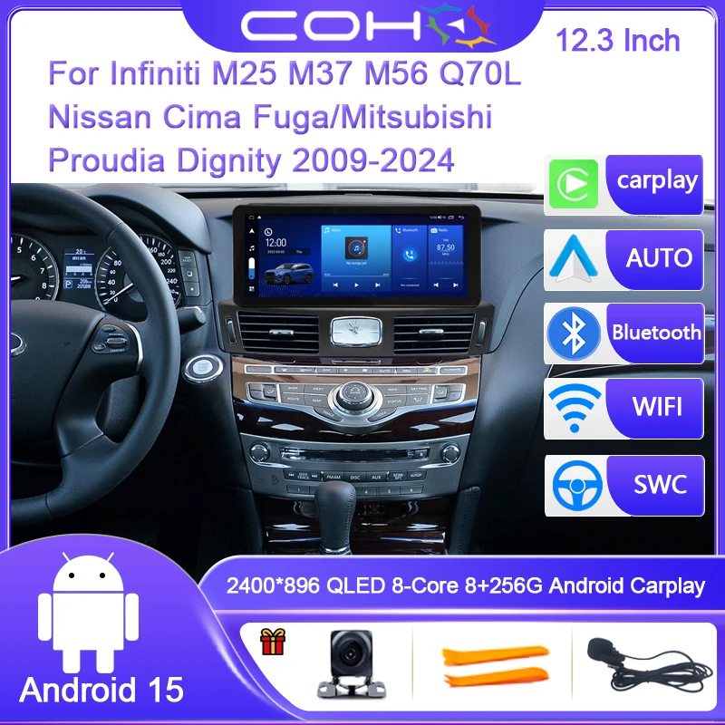Reproductor Multimedia para Automóvil, Receptor Estéreo, Radio para Infiniti M25 M37 M56 Q70L/Nissan Cima Fuga/Mitsubishi Proudia Dignity 2009-2024 1