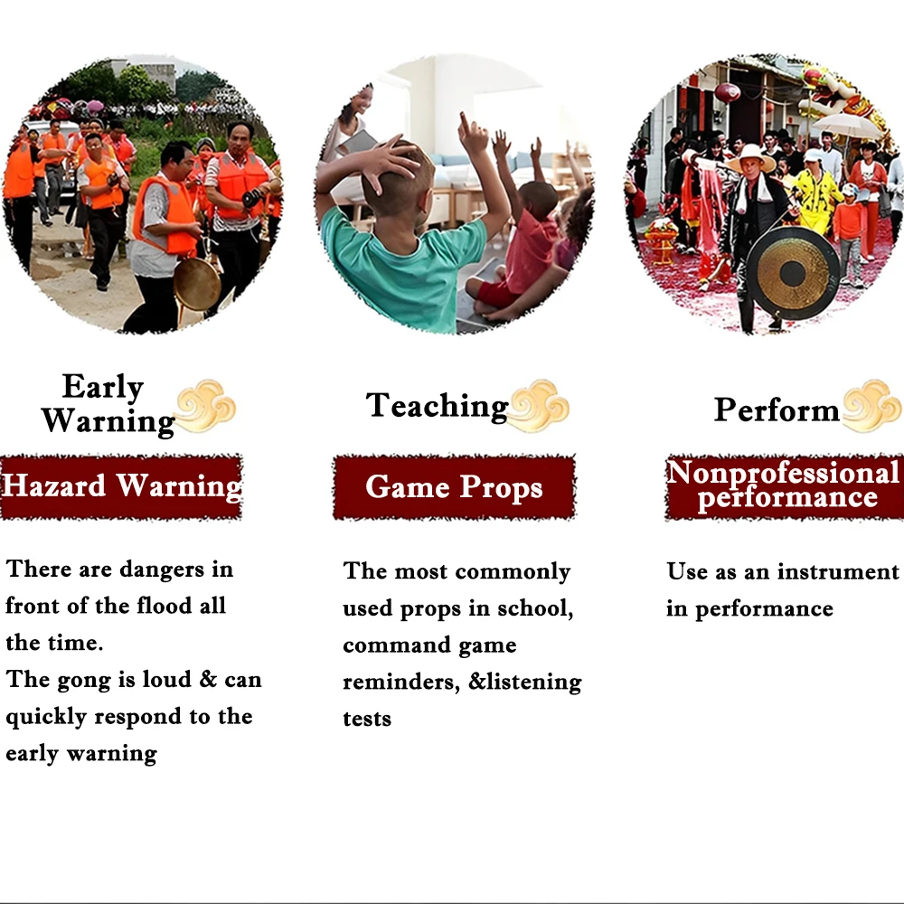 36CM Handmade Brass Gongs Church Percussion Instruments Round Game Hammer chinese gong instrument