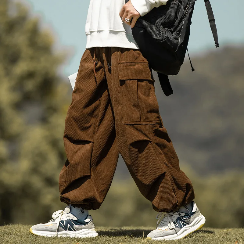 

Streetwear Pants for Men Fashion Loose Pockets Cargo Pant Autumn Casual Solid Color Corduroy Trousers Mens Vintage Lantern Pants