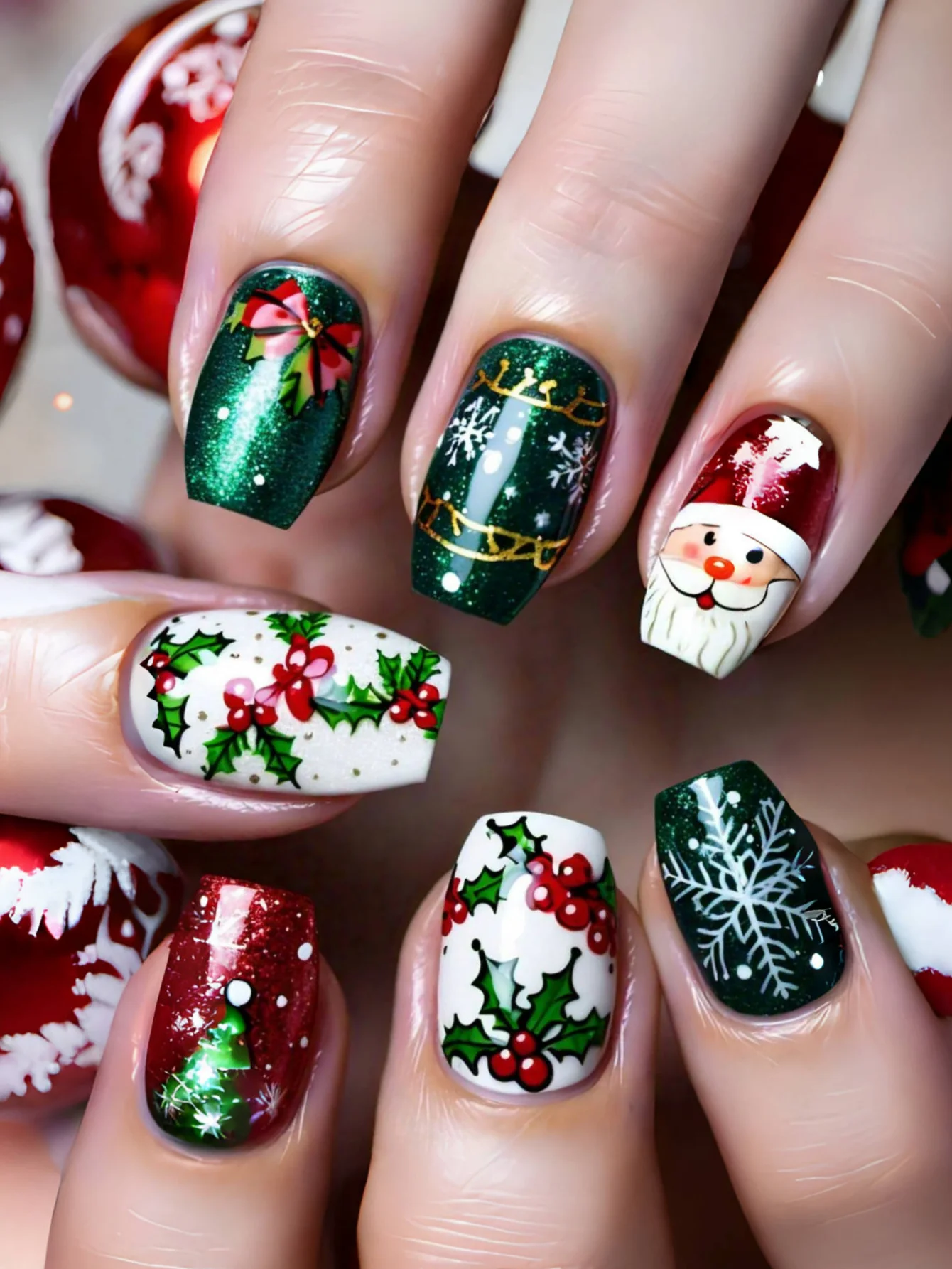 Christmas nail patches, Christmas tree pattern nail art 1