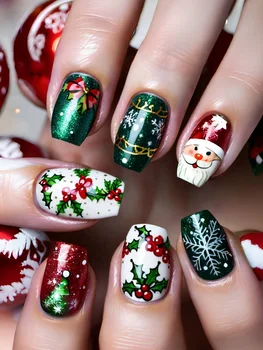 Christmas nail patches, Christmas tree pattern nail art 1