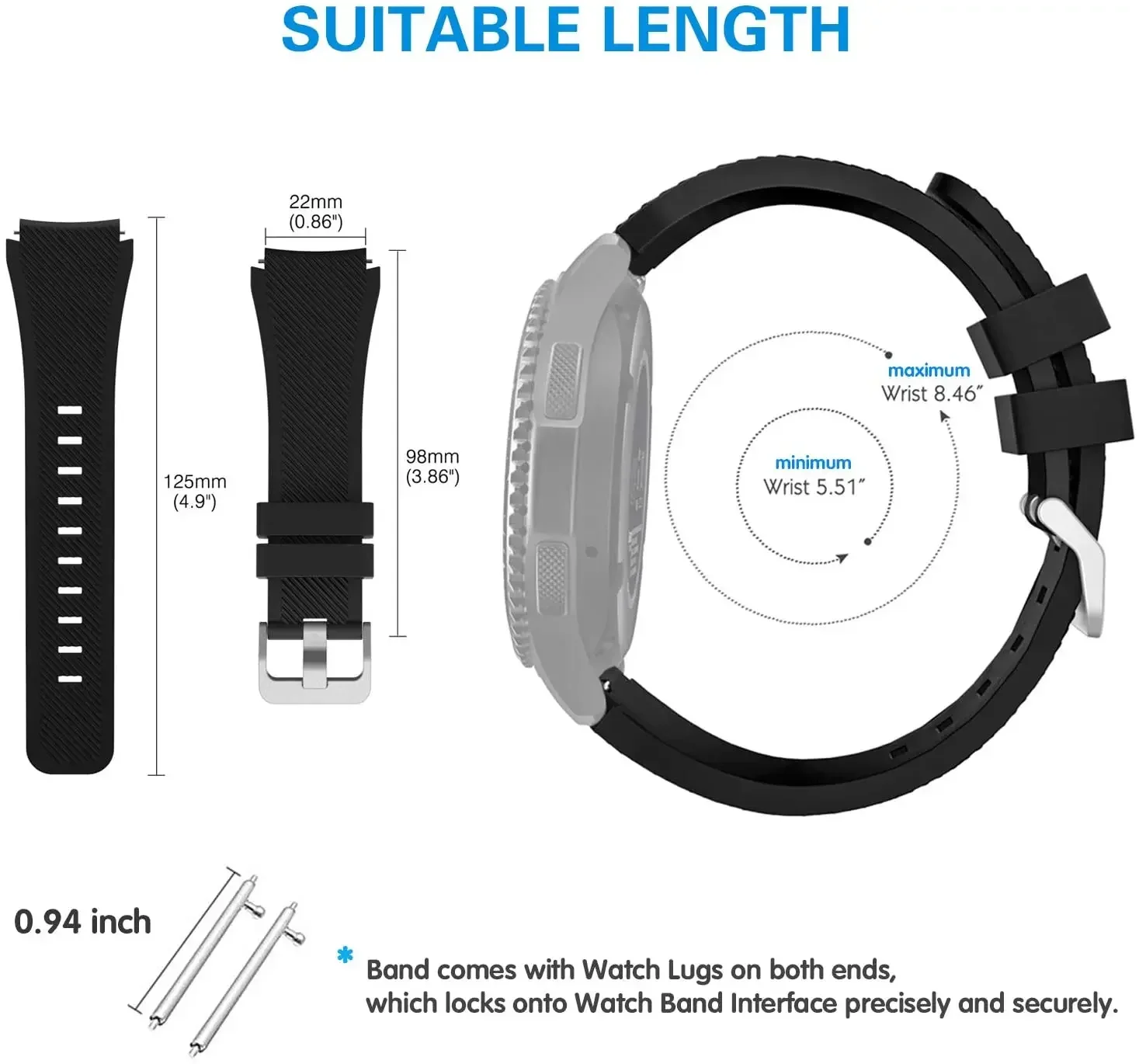 Silicone Smartwatch Strap - 22mm Soft Bracelet Belt