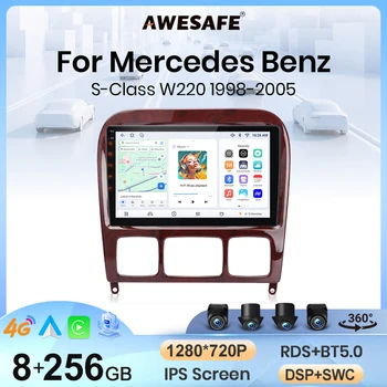 Radio para Auto AWESAFE con CarPlay y Android Auto Inalámbrico para Mercedes-Benz Clase S (W220) 1998 1999 2000 2001 2002-2005, Sistema Multimedia Estéreo Inteligente 2DIN, Pantalla Táctil, Reproductor de Video, Unidad Principal, Autoradio, Navegación, Bluetooth, GPS, SWC, 4G, WIFI, RDS, FM, DSP 1