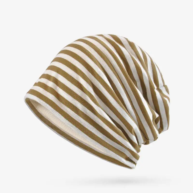 COKK Spring Summer Hats For Women Men Unisex Stripe Beanie Bonnet Femme Sunscreen Breathable Retro Baggy Cap Headwrap Headdress 2