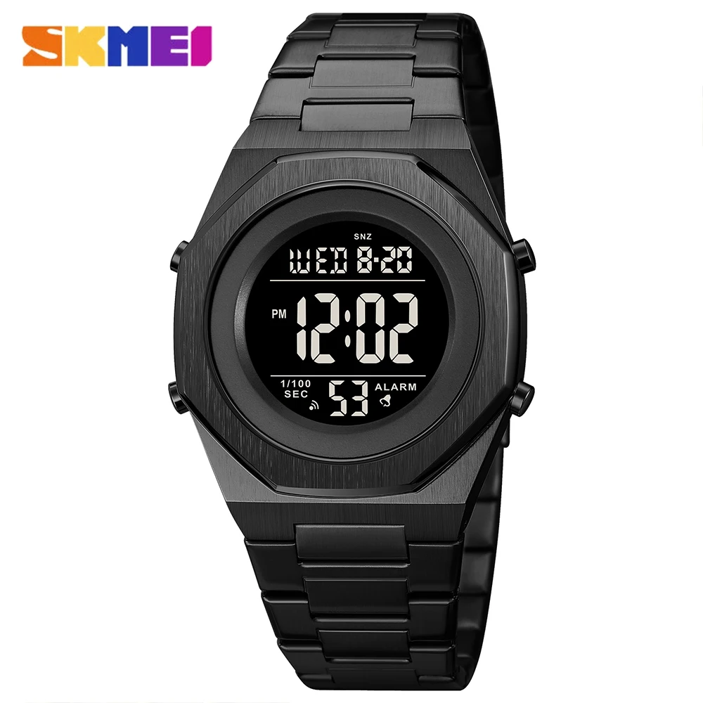 

SKMEI Sports Digit Watch for Men 2 Time Luxury Black Stainless Steel Watches Back Light Count Down Stopwatch Popular Male