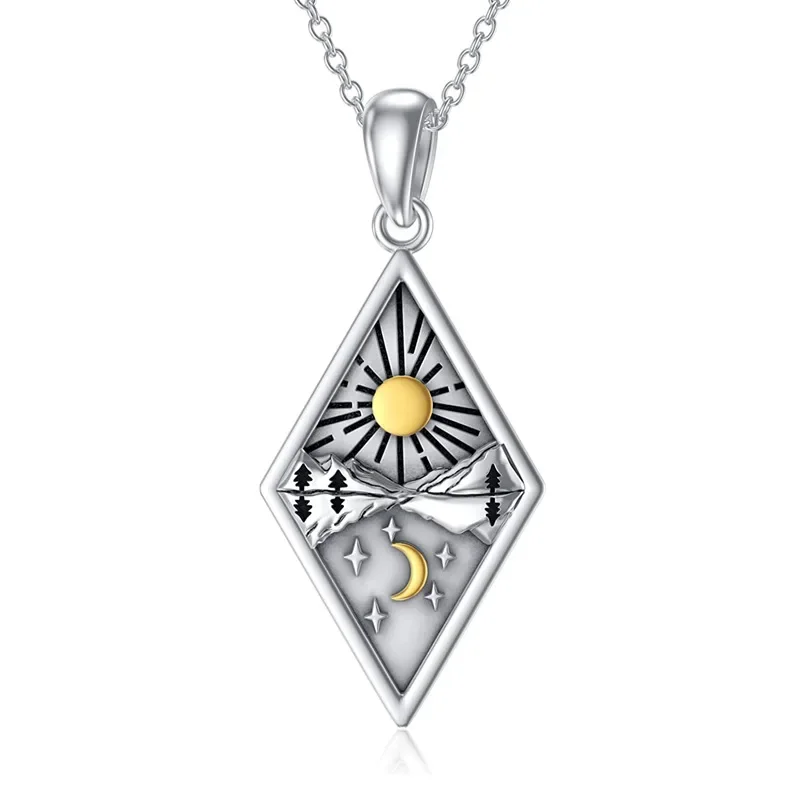 Diamond Shaped Sun Moon River Necklace For Women And Men_voghion.com