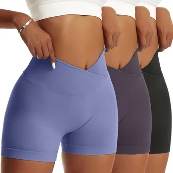 3 Pieces Women Solid Peach Hip Sports Pants High Elastic Breathable Running Biker High Waist Yoga Scrunch Butt Shorts for Women 1