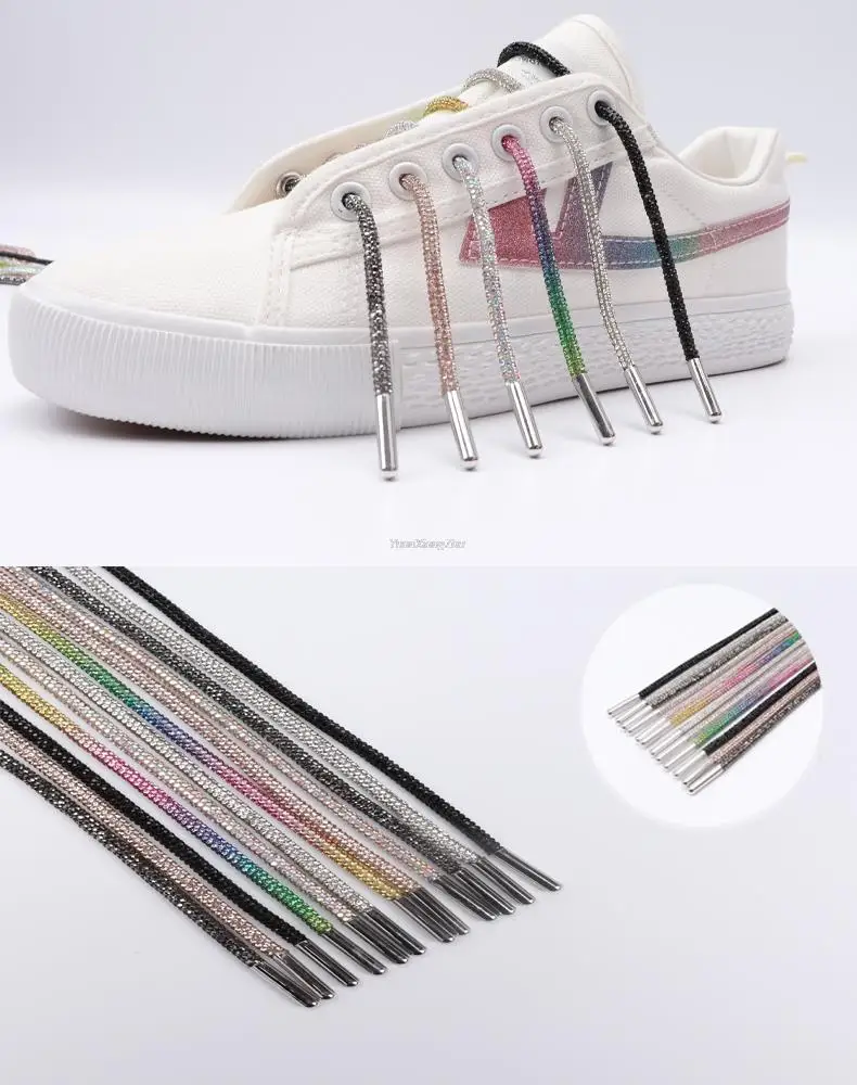 Luxus Strass Schnürsenkel Regenbogen Diamant runde Schnürsenkel für Turnschuhe 100/120/140/160 CM DIY Saiten 1 Stücke – Detail 7