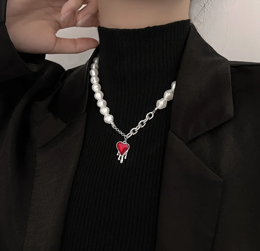 

Simple silver plated necklaces pearl vintage heart Zircon Pendant Necklace for womenFashion Jewelry