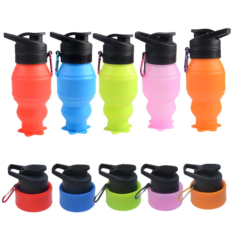 530ML Collapsible Water Bottle, Reuseable BPA Free Silicone Foldable Bottles Portable Hiking Cup For Outdoor Mountaineering Tour bc babycare kids training sippy duckbill cup gravity ball outdoor portable baby leakproof dinosaur handle sling water bottles