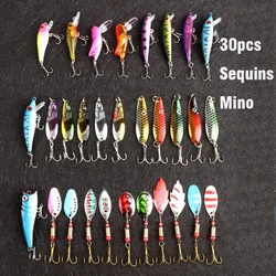 30 Luya Bait Sequins Set, Grasshopper Wave Grilled Fish Shape, Scale-like Composite Rotating Sequin Hook