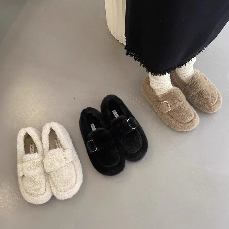 

Туфли женские без шнуровки, мягкие лоферы с круглым носком, мех, с закрытым носком, повседневная обувь, Мокасины, бабушка, осень