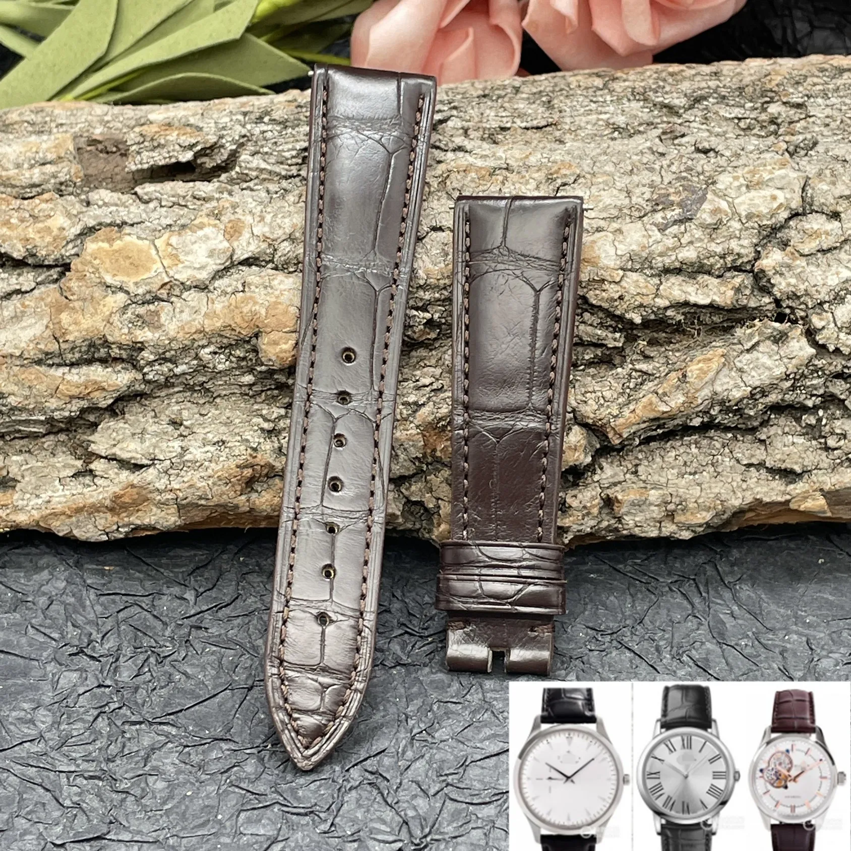 

Pesno Suitable for Zenith Black Brown Watch Accessory Alligator Medium Gloss Crocodile Leather Watch Strap Men Watchband