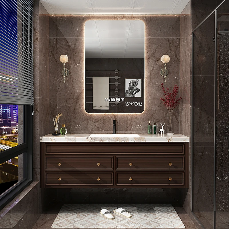 ตู้ห้องน้ำสไตล์เรโทรสุดหรู ตู้ห้องน้ำแบบรวมสีดำ ตู้เก็บของห้องน้ำสุดหรู เฟอร์นิเจอร์สไตล์โพสต์โมเดิร์น 1