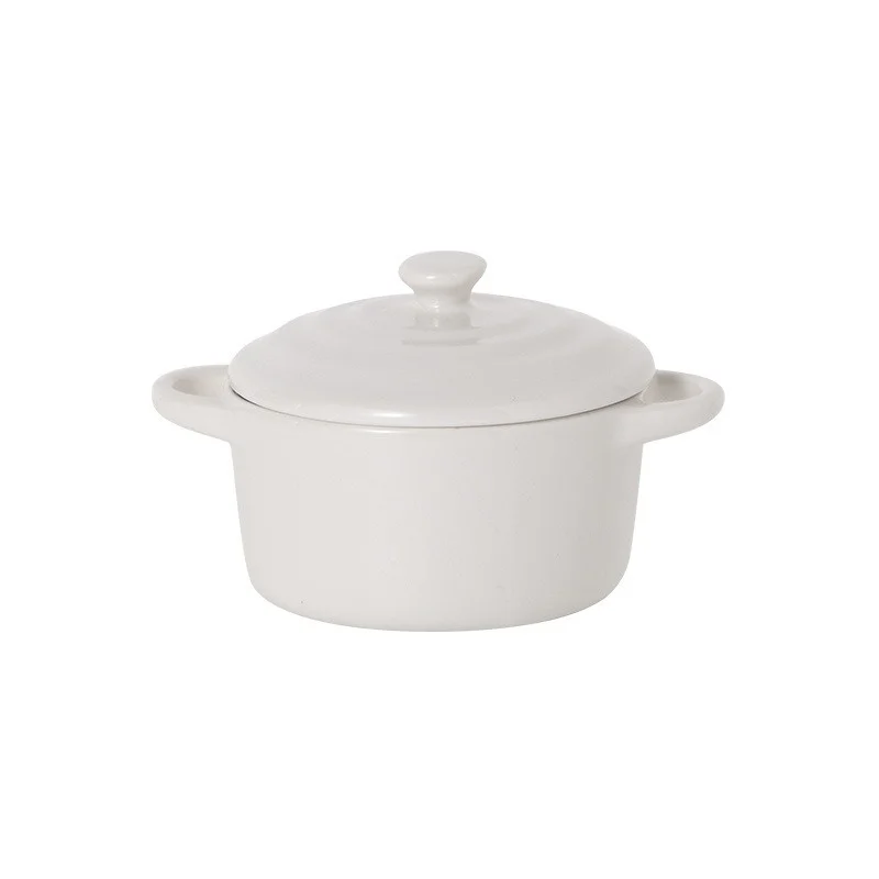 Glazed Ceramic Double Ear Mini Baking Bowl with Lid