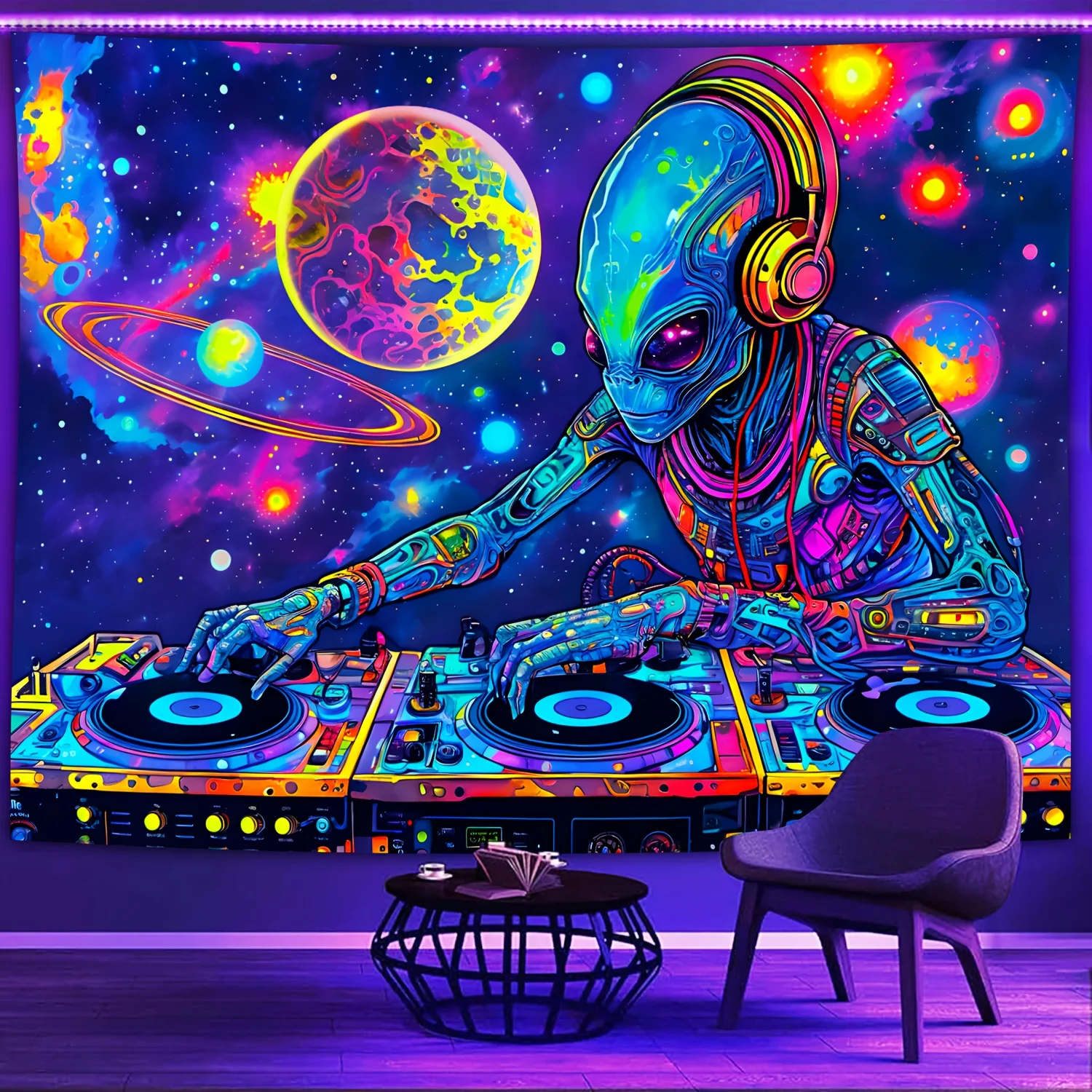 Psychedelic Space with Colorful Patterns Shower Curtain-Water-Resistant Fabric for Bathroom-Perfect for Retro