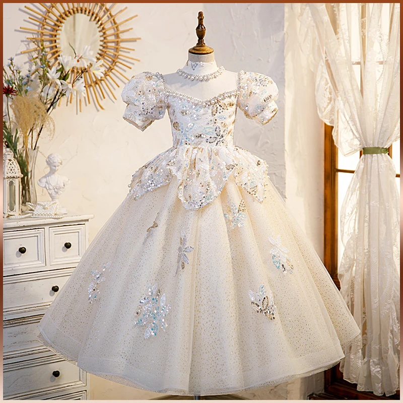 

Girl Princess Luxury Birthday Party Dress Ball Gown Dress Flower Girl Dresses Long Evening Gowns Party Dresses Sequin Appliques