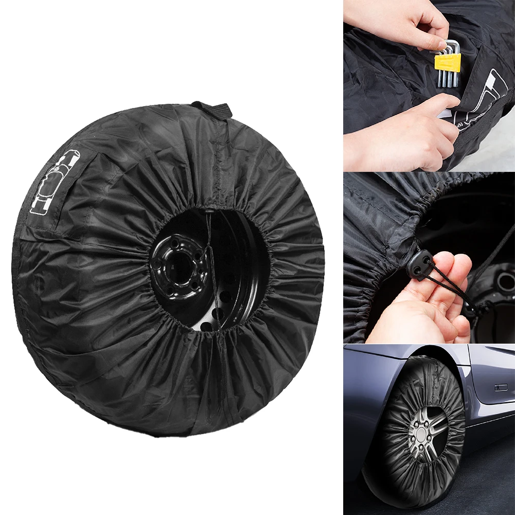

1pc 13"-23"Car Spare Tyre Tire Protection Cover Carry Tote Polyester Taffeta Handle Storage Bags Car Wheels Accessories Use