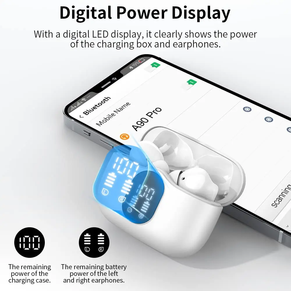 Wireless Earbuds with Bluetooth 5.3, In-Ear Headphones Featuring 4 ENC Mics and 36 Hours of Playtime, LED Display Included. 5