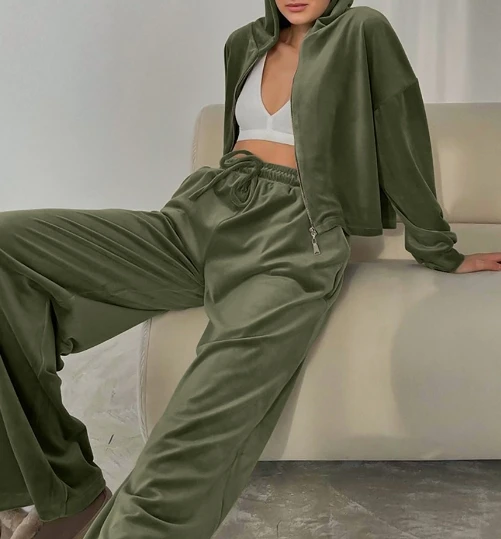 Velvet Women's Pants Set Autumn 2023 Casual Fashion Commuting Sports and Leisure Hooded Sweater and Wide Leg Pants Two-Piece Set leisure workout set suit essentials plus velvet korean clothes men hooded 2 pieces fashion sports costume luxe winter jackets