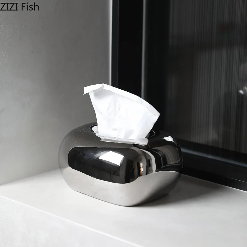 Creative Round Corner Tissue Box Coffee Table Desk Decoration Minimalism Ceramic Tissue Box Bedside Table Paper Towel Case 4