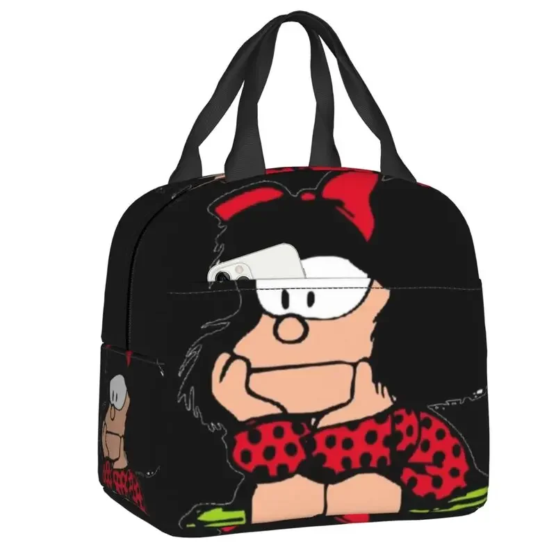 

Mafalda Thinking Lunch Bag Quino Comic Thermal Cooler Insulated Lunch Box For Women Kids Work School Picnic Food Tote Bags