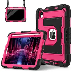 Durable iPad Case with Handle Stand and Pen Tray - Shockproof and Soft Silicone Protective Cover - iPad Air 5 ( 10.9 - inch) (BlackRoseRed)