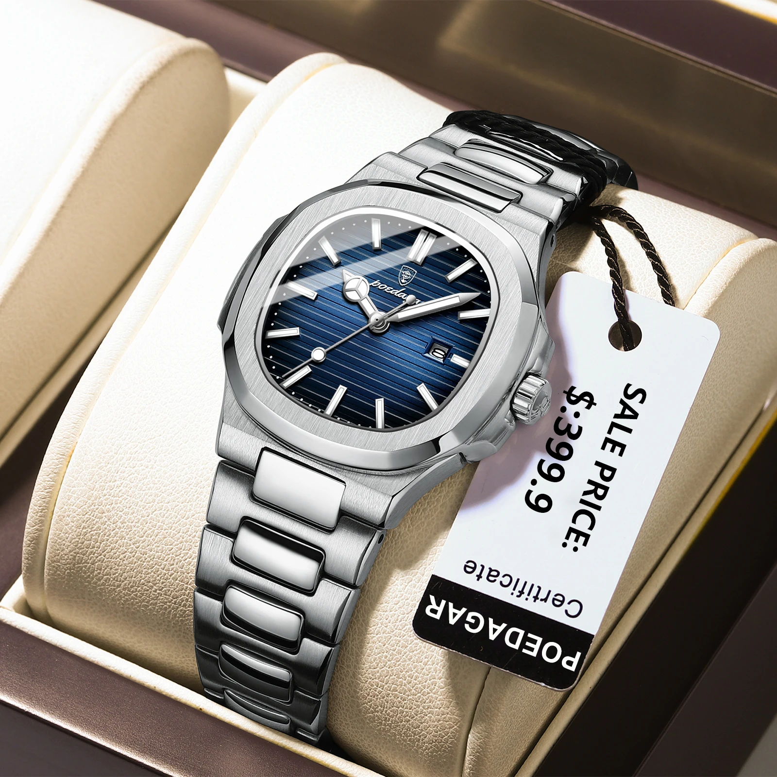 Womens Watch Waterproof Luminous Calendar Square Stainless Steel Quartz
