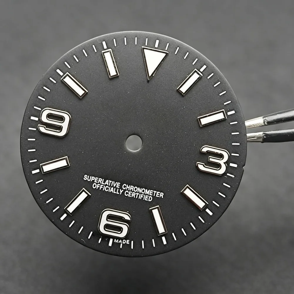 트라이포드 369 R 다이얼 28.5mm GBW9 블루 야광 시계 다이얼 핸즈 세트 NH35 8215 2813 무브먼트용 로고 트라이포드 포함 시계 액세서리