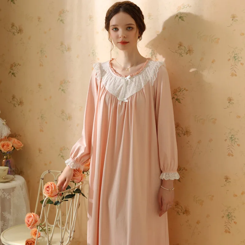

Girl's Long Sleeve Long Dress Solid Color Cotton Palace Princess Style Lace Sweet One-Piece Dress 2023 Autumn Winter New Arrival