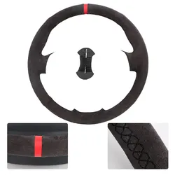 Dark Grey Suede Leather Steering Wheel Cover (C - Black thread)