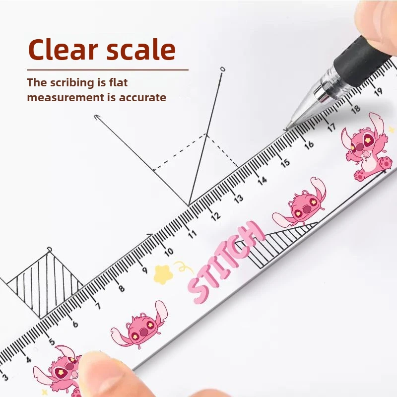 20cm 디즈니 스티치 눈금자 투명 플라스틱 직선 눈금자 귀여운 측정 그리기 도구 학생 문구 학교 사무용품