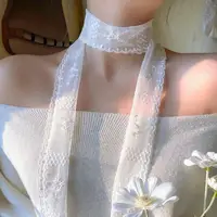 White Flower Lace Decorative Thin Scarf 150cm Skinny Scarf Women Y2K Long Narrow Lace Hollow Scarf Vintage Lace Trim Headband